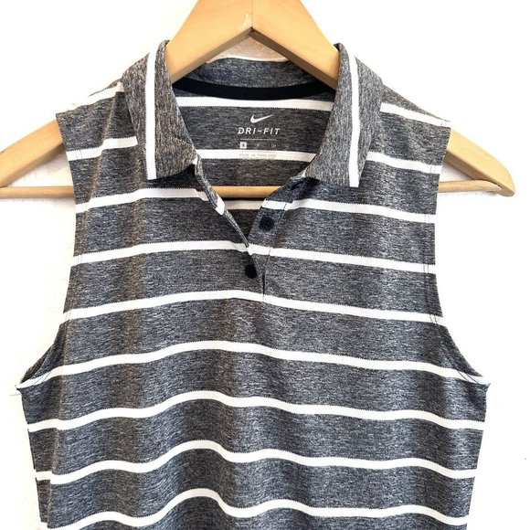 Nike Women's Striped Polo Sleeveless Top Size Small Gray White - Picture 2 of 6